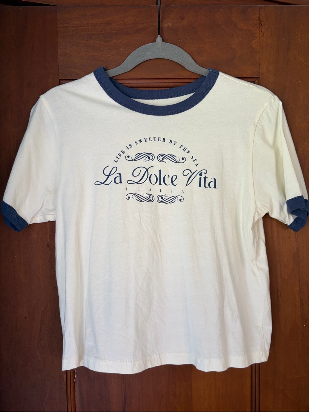 Mighty Fine Cream Ringer Tee with Navy Accents
